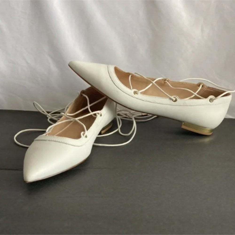 Aldo Lace Up Off-White Genuine Leather Flats Size 7.5